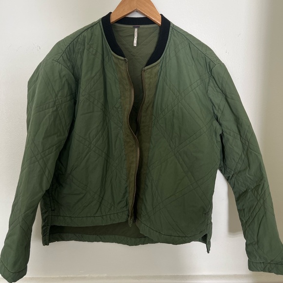 Free People Green Quilted Bomber Jacket XS - Picture 1 of 4